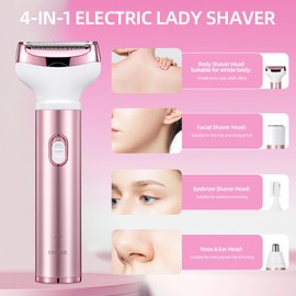 Wet & Dry Electric Razor for Women Body Razors 4-in-1 Facial Hair Remover Electric Shaver and Facial Hair Remover Painless Ladies Body Razors for Nose Face Body Leg Bikini Arm Hair