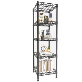 GIOTORENT 5 Tier Standing Shelving Metal Units, Adjustable Height Wire Shelf Display Rack for Laundry Bathroom Kitchen 11.8 W x 11.8 D x 50 H (5-Tier, Black)