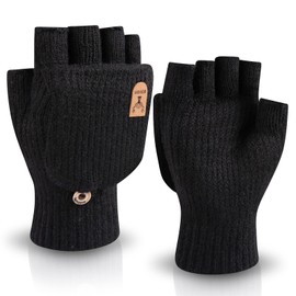Bodvera Winter Knitted Fingerless Gloves for Women and Men Warm Half Finger Gloves Convertible Mittens Flap