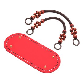 sourcing map Crochet Bag Making Kit, 8.7 x 4 Inch Oval PU Leather Bag Bottom with 2Pcs Beaded Bag Handles for DIY Crochet Bag Shoulder Bag Purse Making, Red