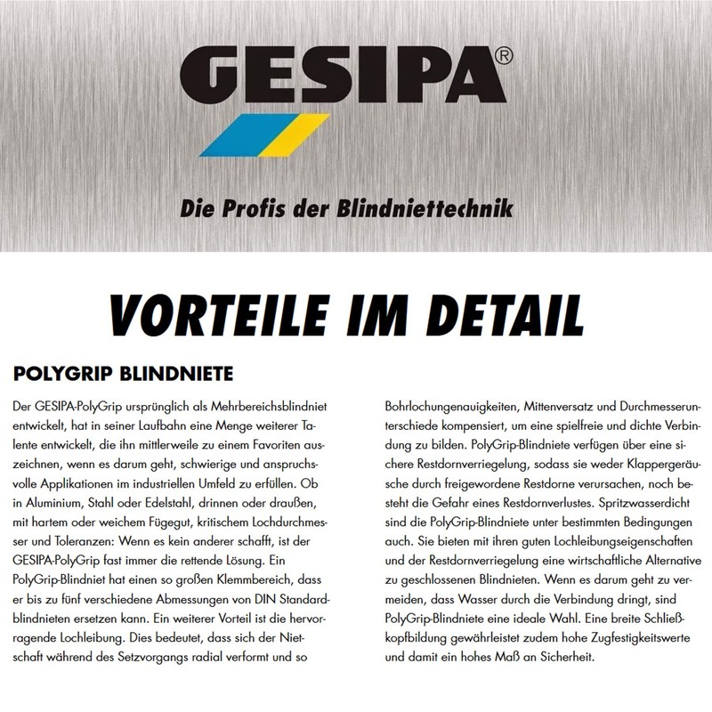 Gesipa PolyGrip® Blind Rivets / Multi-Range Blind Rivets Aluminium /