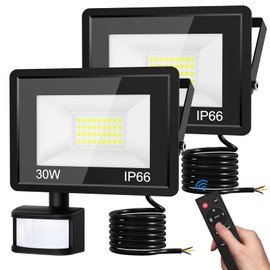 vighep LED Spotlight with Motion Sensor Outdoor, 30 W Super Bright LED Floodlight with Remote Control, IP66 Waterproof Spotlight, 6500 K Cool White Outdoor Lamp for Garden, Garage, Yard Wall - Pack of