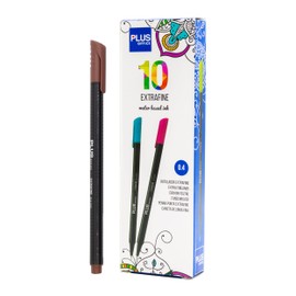 Plus Office 10 Fine Tip Felt Tip Pens 0.4mm Ideal for Writing, Painting and Drawing School Pens Fine Tip Coloured Water Based Ink (Brown)