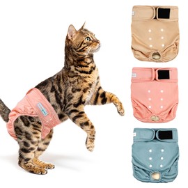 Langsprit Reusable Cat Diapers for Female and Male Cats,Washable Cat Kitten Incontinence Diapers for Male Cats Spraying,Pet Kitty Diapers for Large Medium Small Size