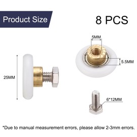 uxcell 8 Pcs Shower Door Rollers, 25mm Dia Bathroom Glass Door Rollers Runners with Screw, Sliding Door Pulleys Wheels Replacement for Kitchen Pan Glass Sliding Door, White