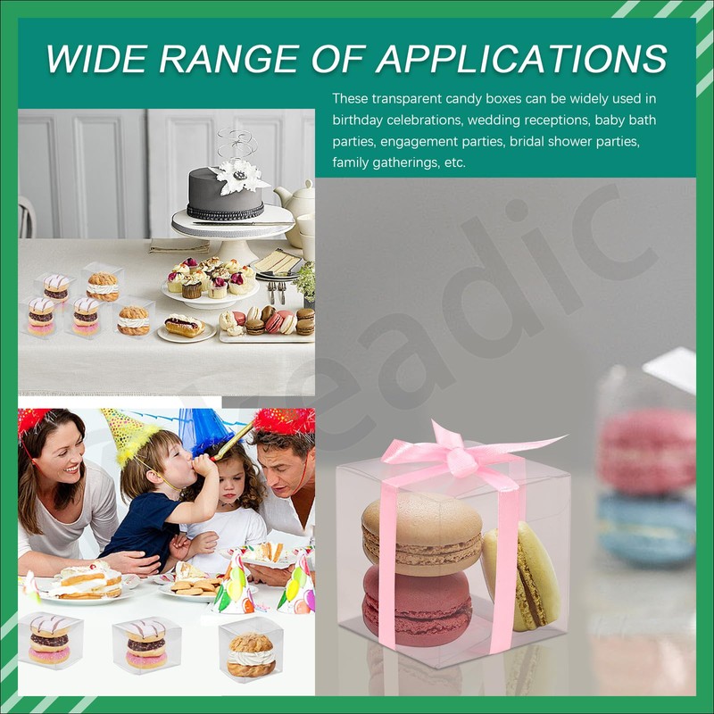 Keadic 33Pcs Clear Square Favor Boxes with Gift Ribbons, Scissors,