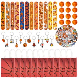 Yhjxly 98 Pieces Basketball Party Gifts, Basketball Party Accessories, Basketball Gift Bags, Mini Basketball Stress Balls, Key Chain, Snap Bracelet Stickers, for Boys Girls Basketball Fans