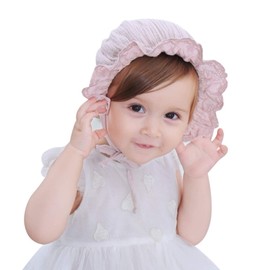 Baby Girl Bonnet Hat Cotton Floral Christening Bonnet for Newborn Infant Girls Breathable Sun Hat Summer Caps with Chin Strap Princess Style Hat for Baby Toddlers Girls 0-24 Months