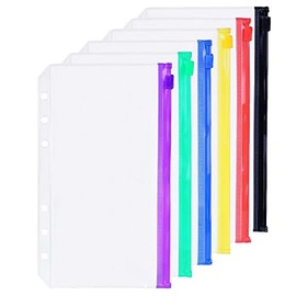 6 Pack A6 6 Holes Plastic Binder Colored Zipper Folders Waterproof Zipper Loose Leaf Bags Zip Lock Envelope for Documents Notebooks Cards (6 Color Zip Pocket, A6)