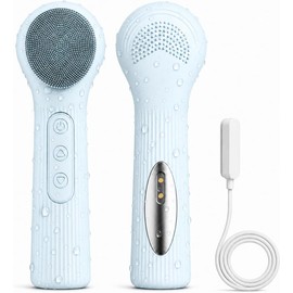 Cepillo de Limpieza Facial Eléctrico, Masajeador Facial con Calor 45°C, Limpiador Facial Electrico Recargable, IPX7 Impermeable, Eliminación de Puntos Negros, Masaje, Ideal para Piel Sensible (azul)
