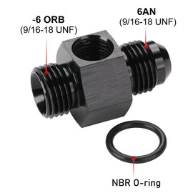 Podavelle 6AN Male Flare to 6AN -6 ORB Male with 1/8 NPT Gauge Port Fuel Pressure Fitting Adapter Aluminum Black