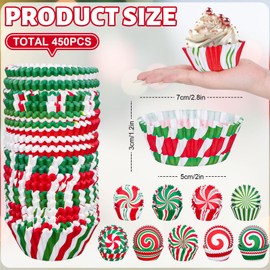 JarThenaAMCS 450Pcs Christmas Candy Cupcake Liners Xmas Candy Peppermint Pattern Baking Cups Red Green Standard Muffin Wrappers for Party Supplies