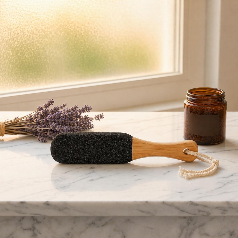 Elovara Pumice Stone Exfoliating Foot File with Ergonomic Wooden Handle