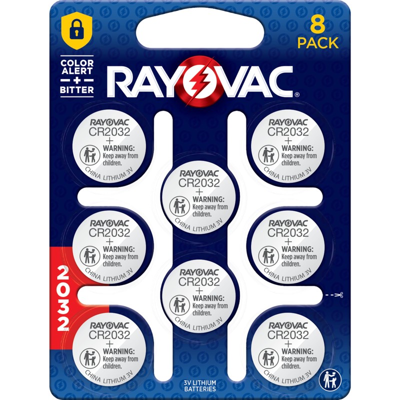 Rayovac Lithium Coin Cell Batteries Size 2032 3V, 8 Pack