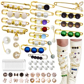 Junk Sock Charms Kit - 68 Pcs Bling Charms for Socks - Gold Brooches and Pins for Women - Shoe Charms for Sneakers - Diy Decorative Safety Pin Bulk for Clothing,Shoe & Hat Pin Accessories (Mix)