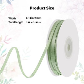 91 m Green Ribbon 3mm Green Satin Ribbon Gift Ribbon Eucalyptus Decorative Ribbon Green for Crafts Gift Wrapping Birthday Wedding Decoration