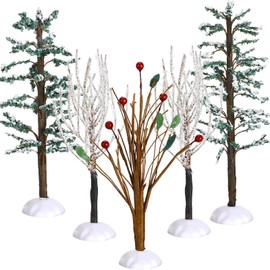 5 Pieces Christmas Decor Trees Set Christmas Snow Covered Village Trees Village Bare Branch Trees Winter Snow Artificial Trees for Christmas Pine Trees Trees Display Holiday Anniversary Decorations