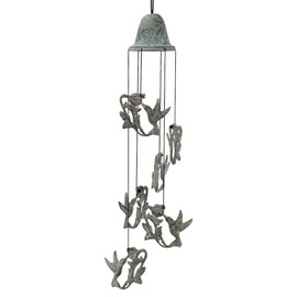 SPI Home Hummingbirds Feeding On Flowers Brass Wind Chime