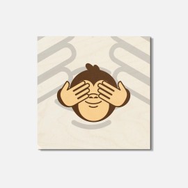 Unbranded Dont Look Wise Monkey Smiley Animal 4'' X 4'' Square Wooden Coaster