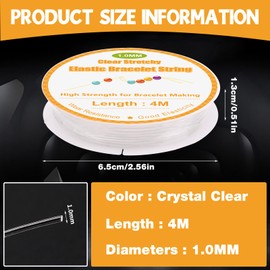 Bupete 6 Rolls 1mm Clear Bracelet String, Elastic String for Bracelet Making, Stretchy Bracelet Bead String with Scissors, Beading Needles for Bracelets, Jewelry Making