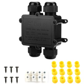 Tynoscco IP68 Waterproof Junction Box Outdoor,4-Way Electrical Junction Box Outdoor with 4 Cable M25 Gland Wire Connector Extension Electrical Cable Protector for Diameter Cable Ø4-14mm Black