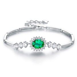 JIANGXIN 925 Sterling Silver Bracelets Women's Adjustable Sparkle Birthstone Princess Diana Bracelet Women Jewellery Gifts for Mum Wife Girls, Sterling silver, metal, silver, Emerald