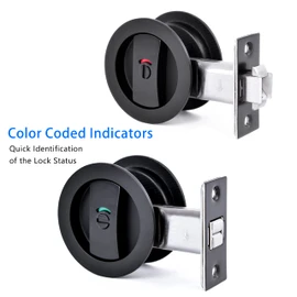 Dontay Pocket Door Color Coded Indicators Lock,Privacy (Bed/Bath) Handles Latch, 2-3/8" Backset, Hardware for 1 3/8″ to 2 3/16″ Thickness Door(Excluding Edge Pull, Matte Black, Round - 2 Pack)