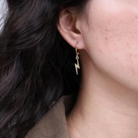 Yienate Boho Huggie Hoop Earrings Tiny Circle Hoop Earrings CZ Rhinestone Moon/Star/Lightning/Evil Eye/Cone/Snake Dangle Drop Earrings Punk Statement Earrings for Women and Girls（Gold Lightning）