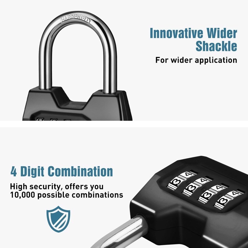 1 Pack disecu 4-Digit Combination Lock, Waterproof Outdoor Padlock for