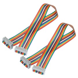 MECCANIXITY 2 Pcs 16 Pin Flat Rainbow Ribbon Cable FC/FC Female Connector 1FT 2.54mm Pitch Breadboard Jumper Wires for Electronic Projects