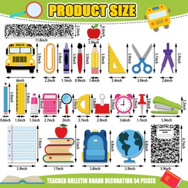 54 Pcs Back to School Classroom Bulletin Board Decorations Set Colorful Pencil Crayon School Bus Cutouts Black White Border Trims for First Day of School Teacher Home Wall Classroom Door Decorations