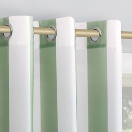 No. 918 Reagan Cabana Stripe Semi-Sheer Grommet Curtain Panel, 54" x 84", Spa Green