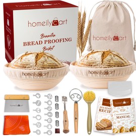 Banneton Bread Proofing Basket Set - 9" Round & 10" Oval Rattan Sourdough Proofing Basket and Sourdough Bread Baking Supplies for Home Bakers