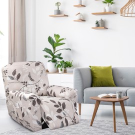 FUANGUI Recliner Chair Cover 4-Pieces Lazyboy Cover for Recliner Chair with Storage Pockets Furniture Protector for Living Room, Jacquard Sofa Slipcover for Kids, Pets, Dog and Cat, 44