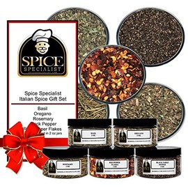 Italian Spice Gift Set - 5 x Plastics (Contains: Basil (1.0 oz), Oregano (1.5 oz.), Rosemary (1.5 oz.), Red Pepper (2.5 oz.), and Black Pepper (3.0 oz.))