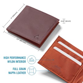Allett ID Wallet, Merlot | Leather, RFID Blocking | Slim Minimalist Bifold Wallet, Water Resistant, Durable, Thin, Front Pocket | Holds 4-12+ Cards, Cash | Made in the USA
