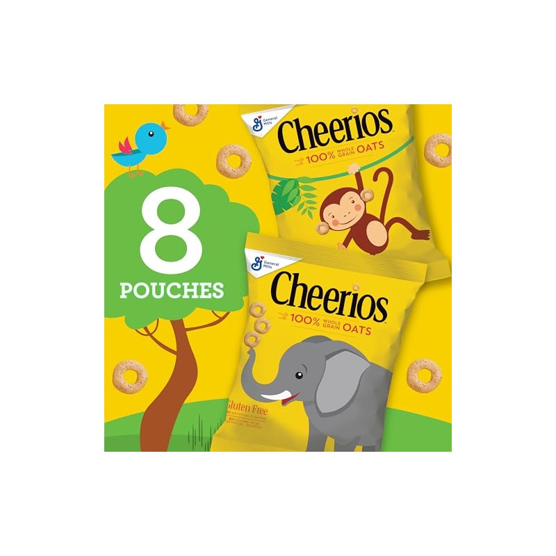 Cheerios Cereal Pouches, Whole Grain Oats, Gluten Free, 8 Pouches,