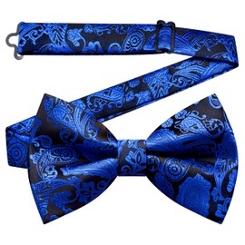 GUSLESON Royal Blue Bow Tie for Men Pre-Tied Silk Blue Black Paisley Bowties for Wedding Party (0496-39)