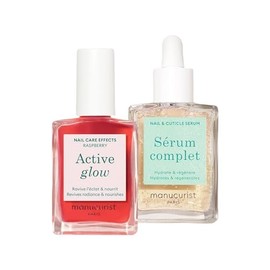 Manucurist Healthy Glow Duo - Active Glow Raspberry (Pink) Repairing Nail Polish Care & Complete Nail & Cuticle Serum - 2 in 1 Nail Strengthener Polish - Plant-Based Formula - Beauty Gift for Women