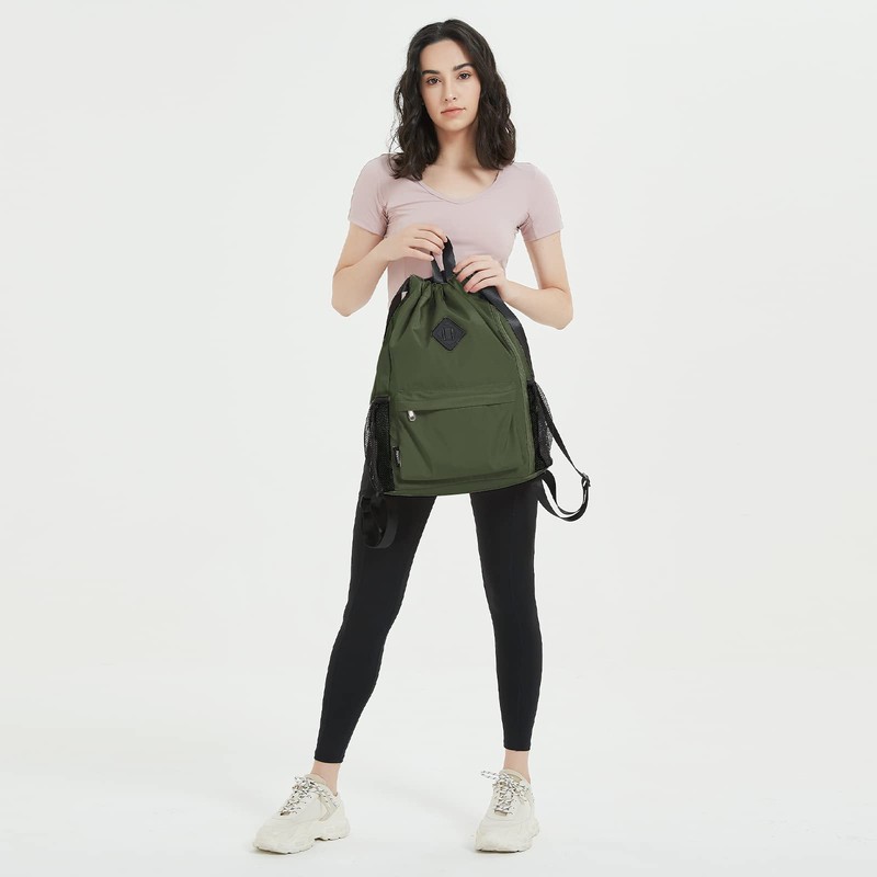 WANDF Drawstring Backpack Sports Bag with Shoe Compartment Water Resistant