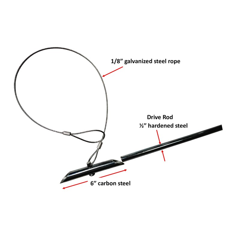 6" Chisel Earth Anchors - 6 pcs and Drive Rod