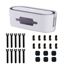 Cable Management Box，with 26PCS Cable Management Kit，Cord Organizer to Hide Cords and Power Strips，Under Desk Cable Management，Safe ABS Material，for Home & Office - White