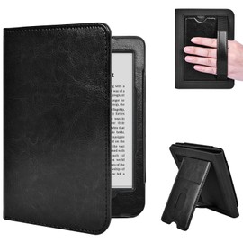 E NET-CASE Case for 6 Inch KoboClara BW (2024) / Kobo Clara Colour (2024) / Kobo Clara 2E (2022) eReader - Premium PU Leather Protective Case Auto Sleep/Wake with Card Slot & Wrist Strap (Black)