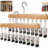 Closet Organizer with 10 Clips, 2 Pack Wooden Hanging Storage