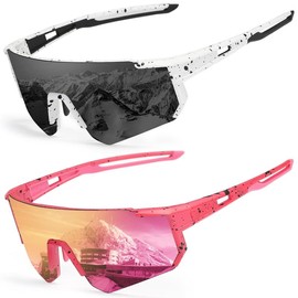 Polarized Cycling Sunglasses UV400 Protection Mens Women Mountain Bike Sports Goggles 2 pack 920-C protección  uv safety  sunglasses - Color: White Black/Pink