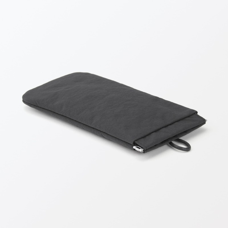Mujin Ryohin Wrinkle Nylon One-Handed Opening Flat Pouch - Dark