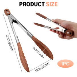 Premium Kitchen Tongs Made of Wood and Stainless Steel, 30 cm, Heat-Resistant, Antibacterial and Easy to Clean, Ideal for Cooking, Grilling and Serving, Olive Wood, High Temperature Resistant