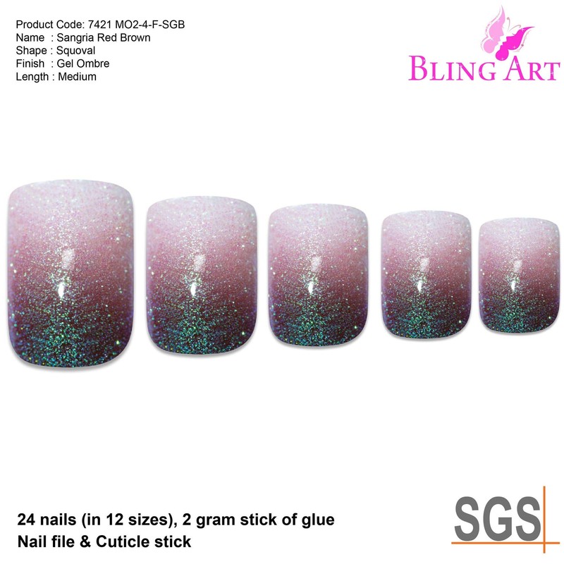 Falsche Nägel Bling Art Grun Braun Gel Ombre Französisch Squoval