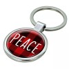 Peace Christmas Red Plaid Pocelain Keychain with Epoxy Dome and