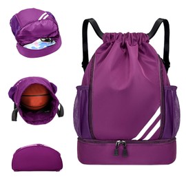 Fashion Sports Backpacks, Large Capacity Drawstring Gym Bag, Waterproof Backpack with Bottom Compartment and Wide Drawstring, Small Bag Backpack with Inner Pocket, Outer Pocket (Purple)
